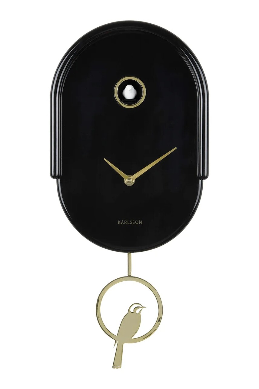 Nástenné hodiny s kukučkou Karlsson Tweet 42 cm čierna farba
