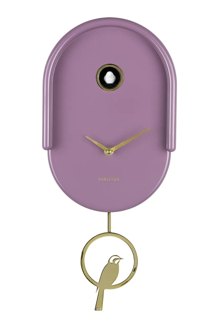 Nástenné hodiny s kukučkou Karlsson Tweet 42 cm fialová farba