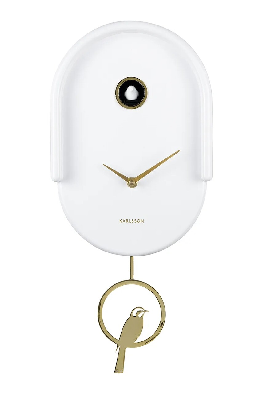 Nástenné hodiny s kukučkou Karlsson Tweet 42 cm biela farba