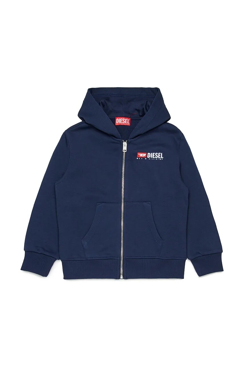 Detská bavlnená mikina Diesel SDROPSHOODZ OVER SWEAT-SHIRT tmavomodrá farba, s kapucňou, jednofarebná, J02484