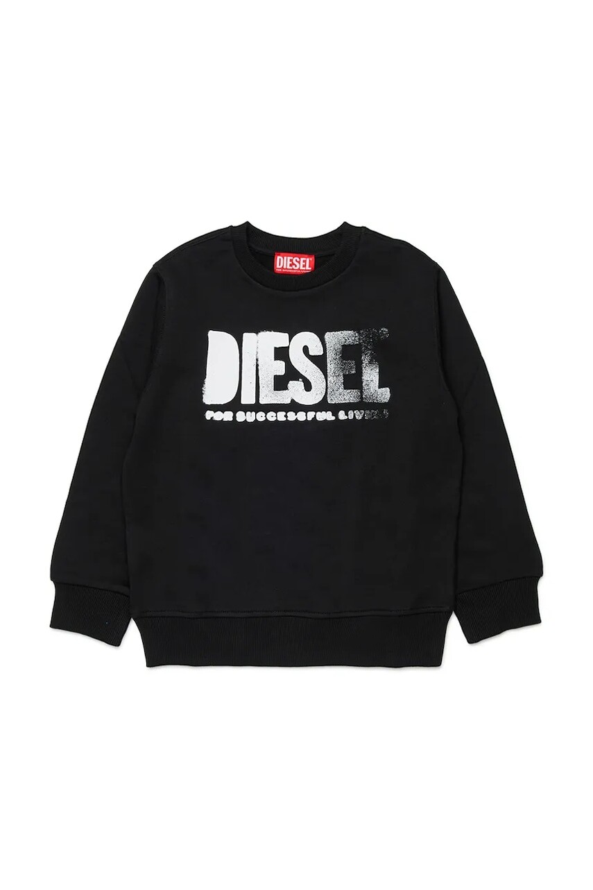 Detská bavlnená mikina Diesel SIDER OVER SWEAT-SHIRT čierna farba, s kapucňou, s potlačou, J02619