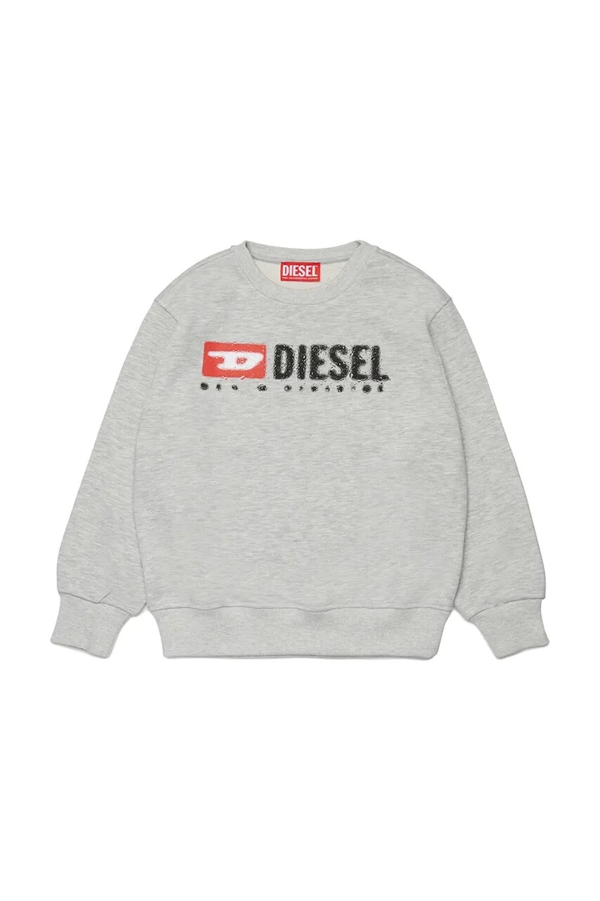 Detská bavlnená mikina Diesel SDROPS OVER SWEAT-SHIRT šedá farba, s potlačou, J02483