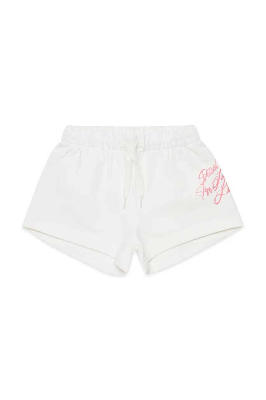 Detské bavlnené šortky Diesel PEDIM SHORTS biela farba, s potlačou, J02677