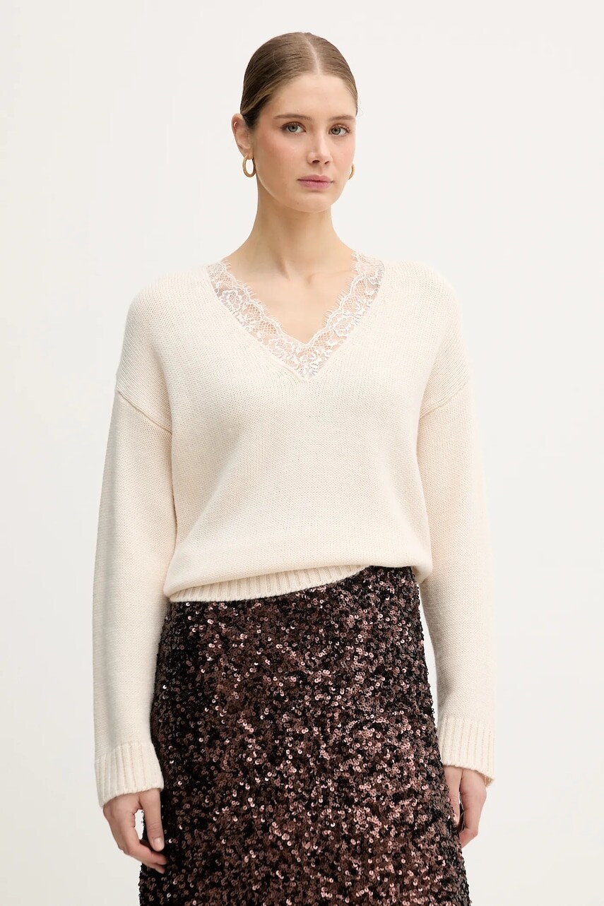 Sveter s prímesou vlny IBlues RICAMO béžová farba, 2527366025200