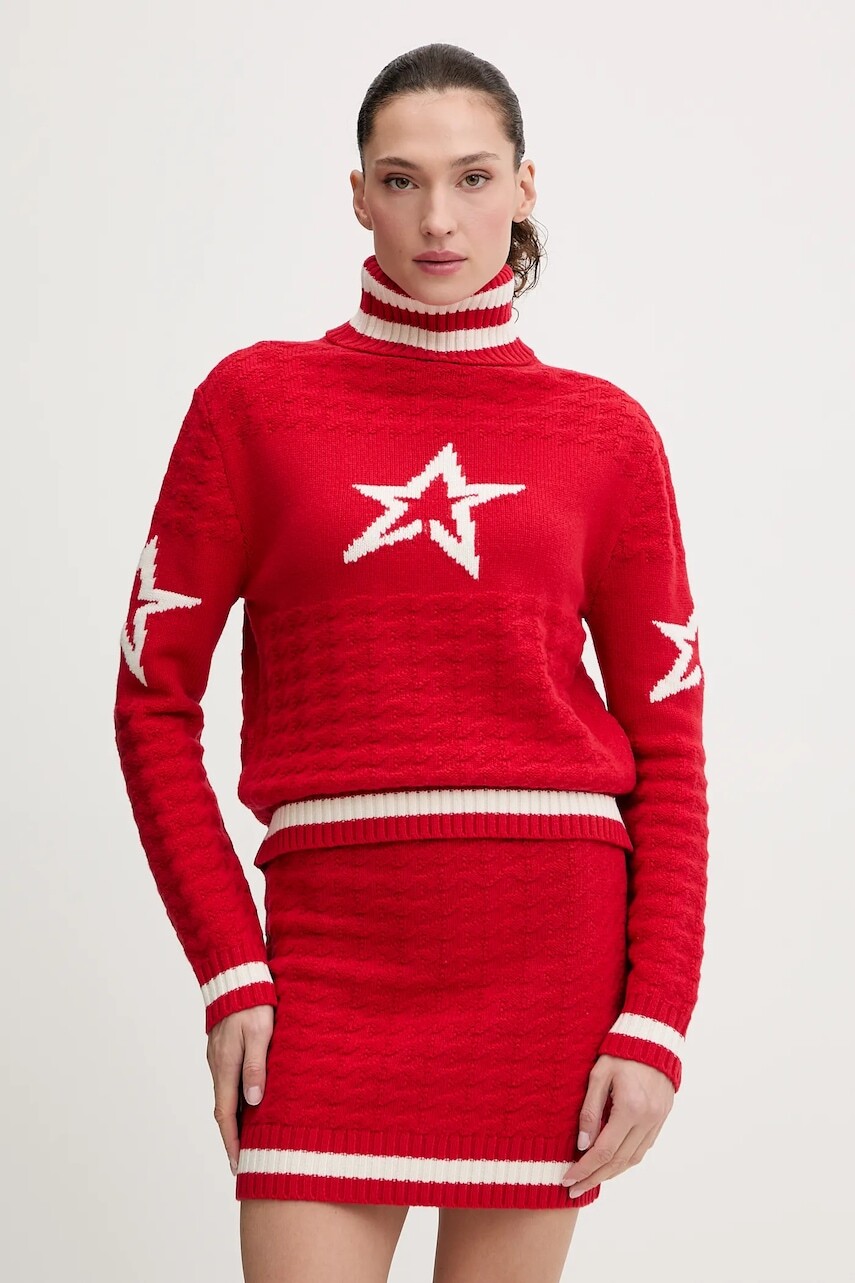 Vlnený sveter Perfect Moment červená farba, s rolákom, W3001261