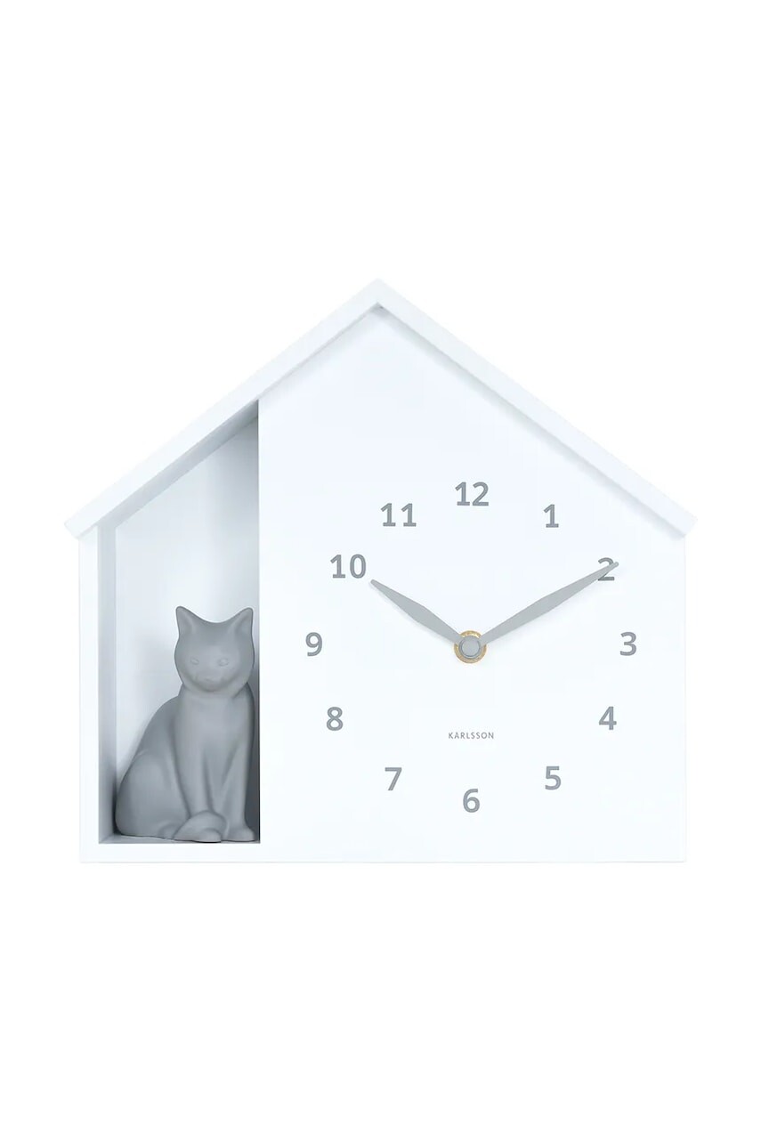 Nástenné hodiny so zvukom Karlsson Siting Cat 26 x 29 cm biela farba