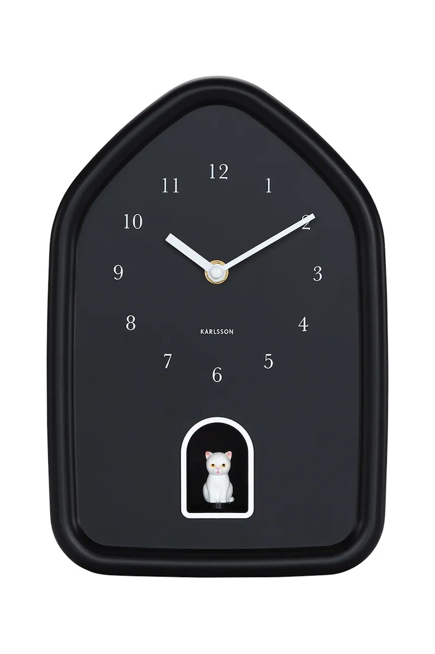 Nástenné hodiny so zvukom Karlsson Modern Kitty 29 x 20 cm čierna farba