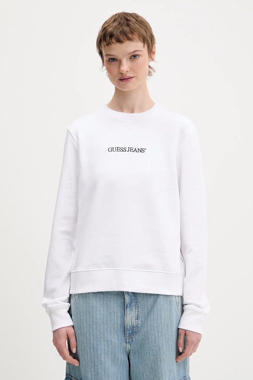 Bavlnená mikina Guess Jeans biela farba, s nášivkou, W6RQ30 K68I4
