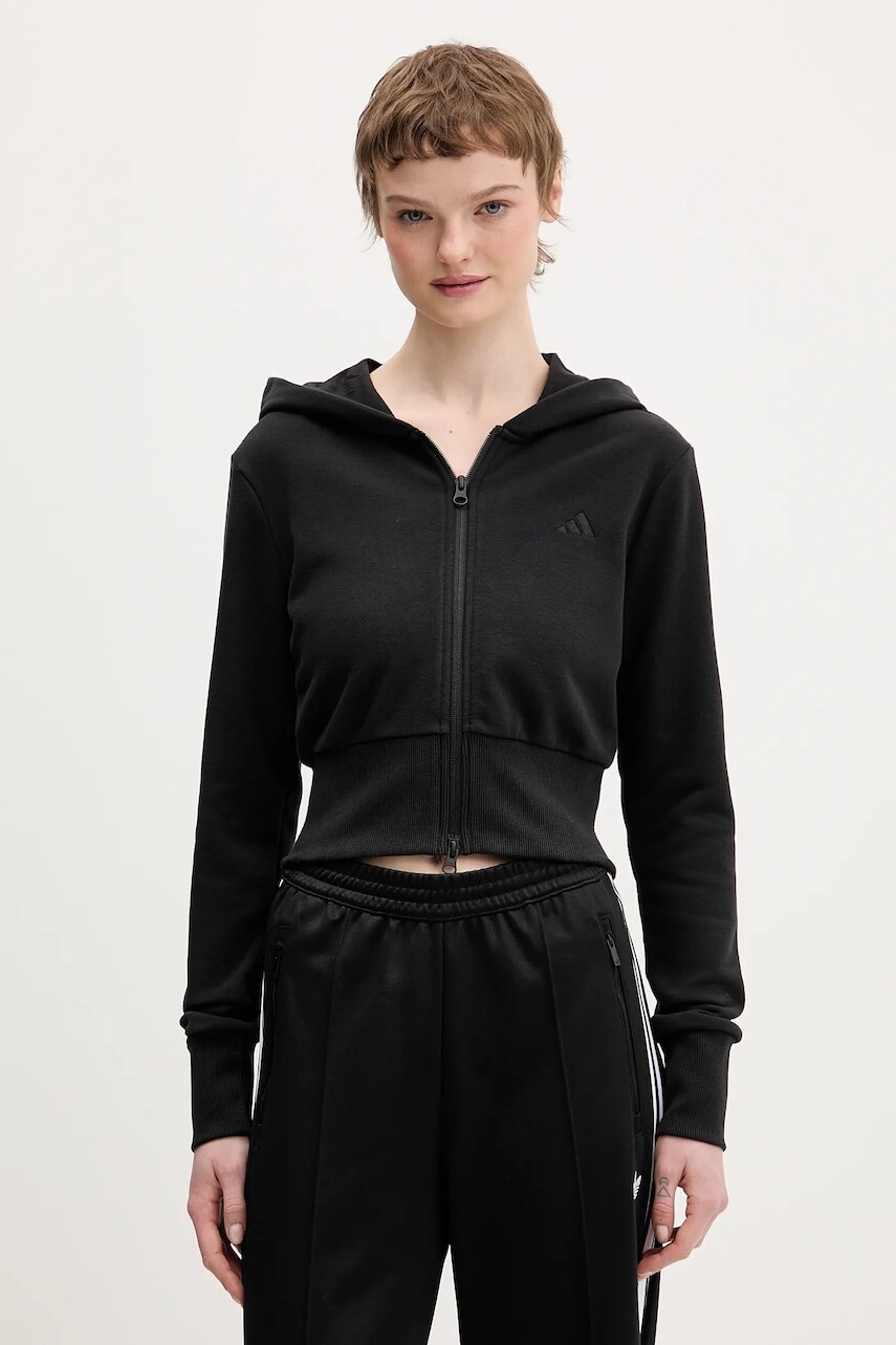 Mikina adidas Essentials čierna farba, s kapucňou, jednofarebná, JZ0197