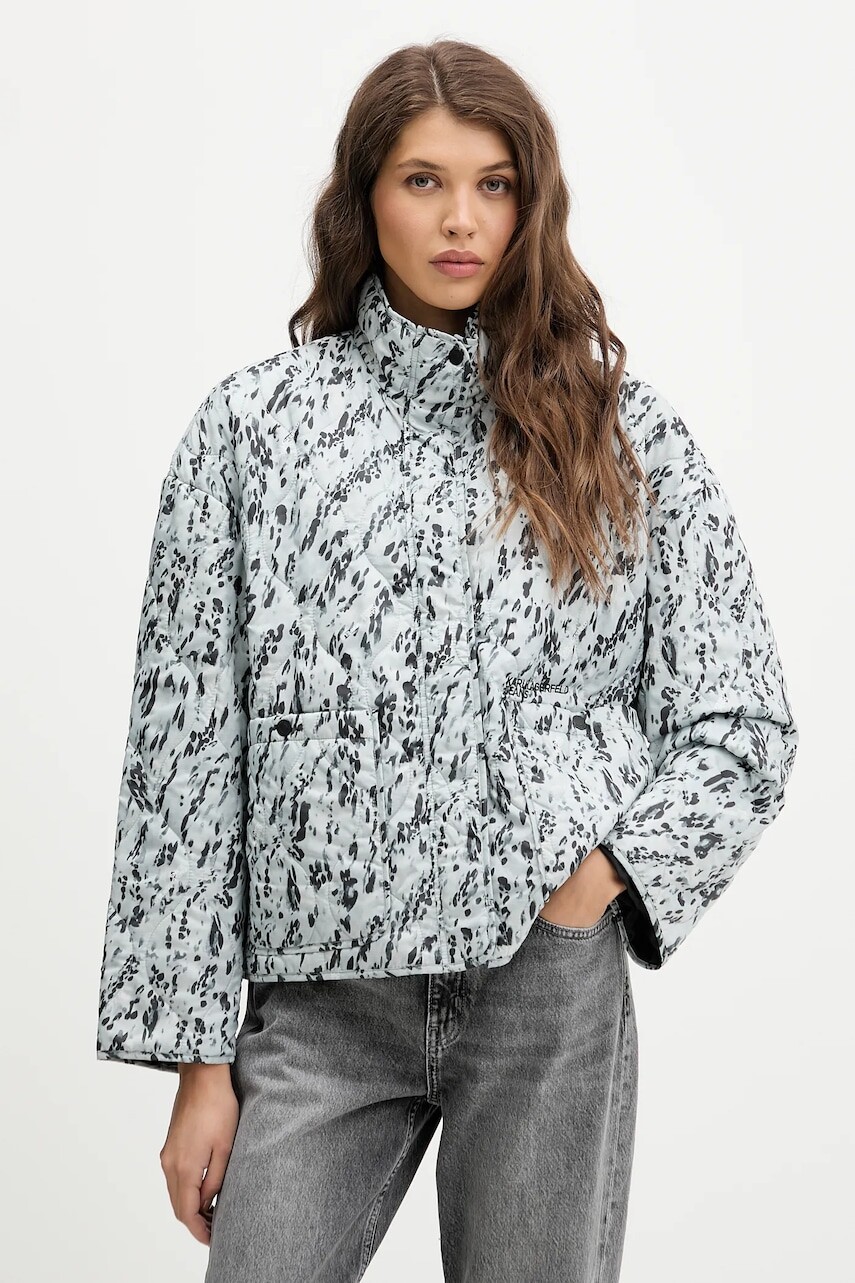 Bunda Karl Lagerfeld Jeans modrá farba, prechodná, oversize, B1W15025