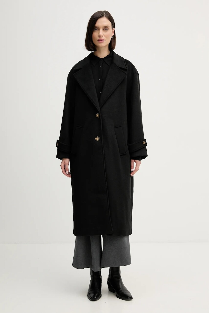 Kabát s prímesou vlny Pedro del Hierro čierna farba, 7522239