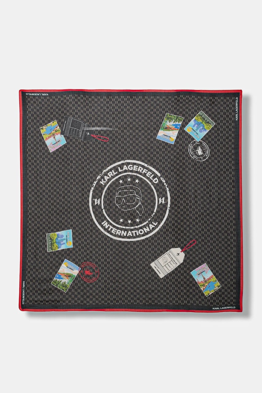 Šatka s prímesou hodvábu Karl Lagerfeld IKON MONOGRAM čierna farba, vzorovaná, B1W33032