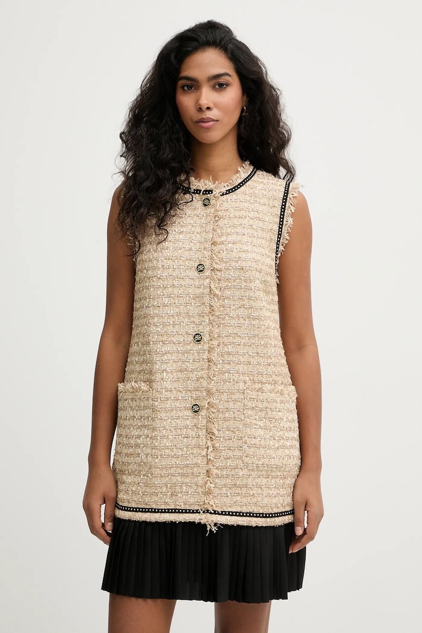 Šaty s prímesou vlny Karl Lagerfeld béžová farba, mini, rovný strih, B1W13008