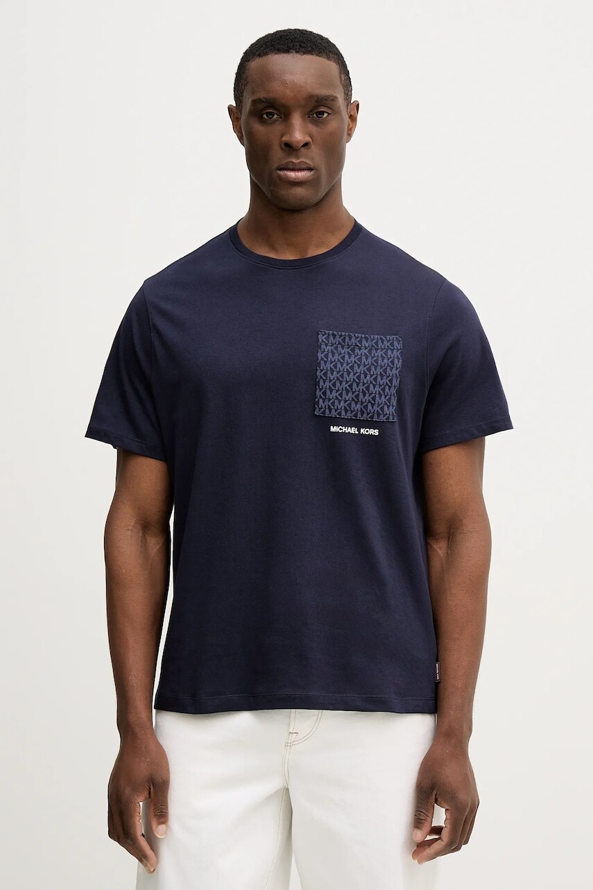Bavlnené tričko Michael Kors pánske, tmavomodrá farba, jednofarebné, CR652T1FV4