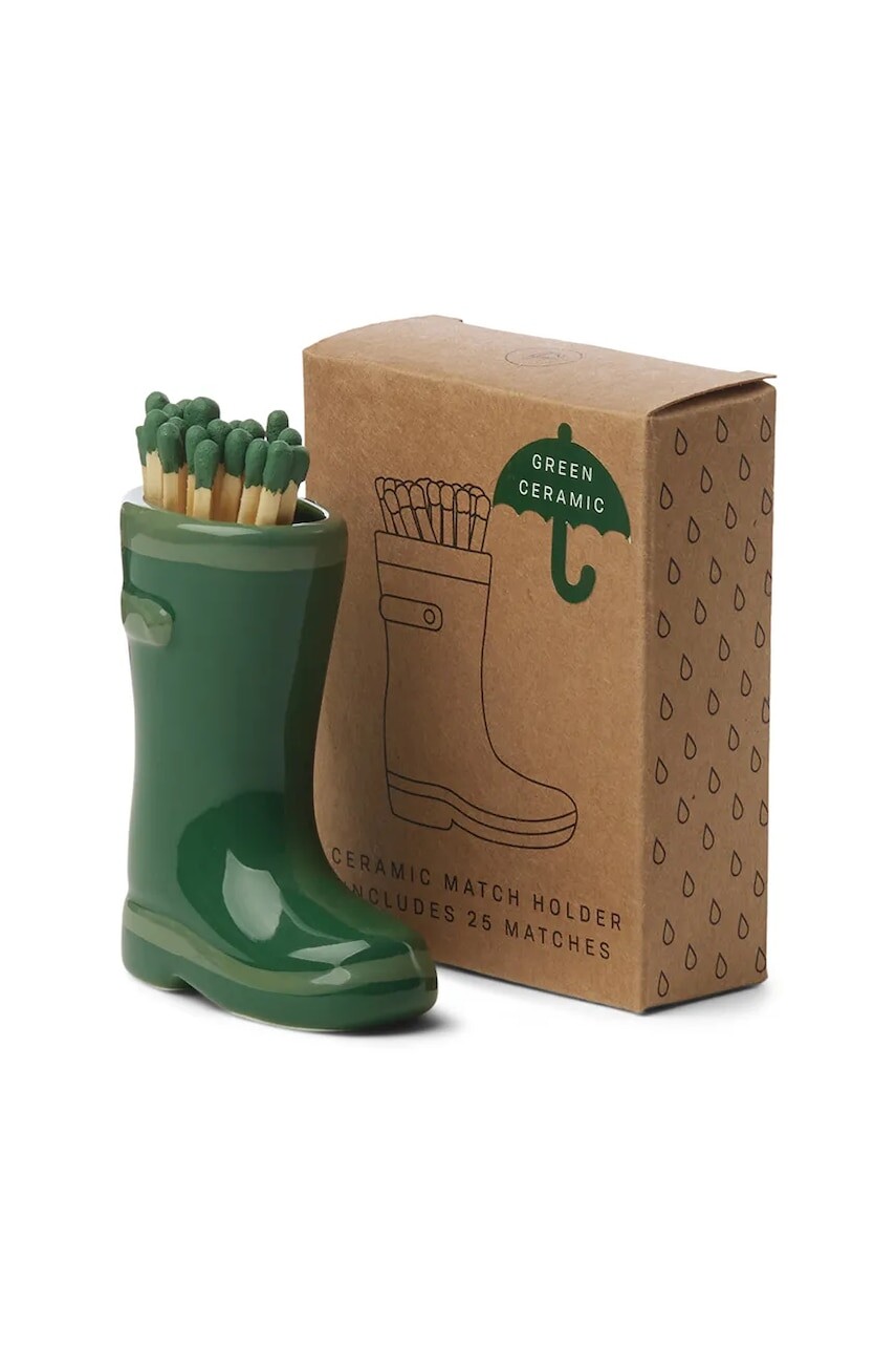 Zápalky v keramickom stojane Paddywax Wellington Boot 11,5 cm zelená farba
