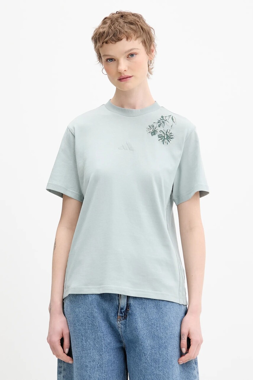 Bavlnené tričko adidas dámske, zelená farba, KF0082