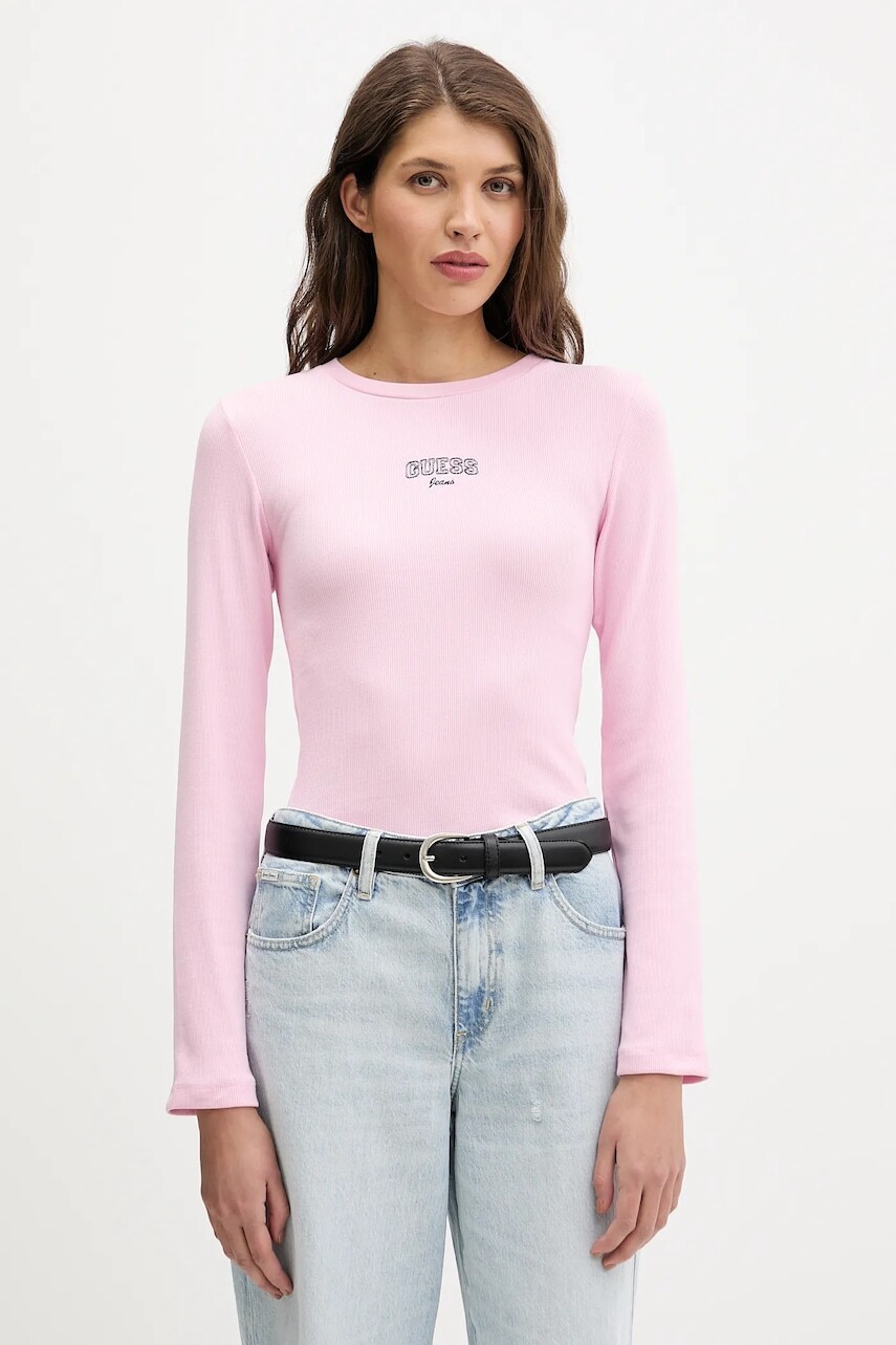 Tričko s dlhým rukávom Guess Jeans ružová farba, W6RP22 KA0H1
