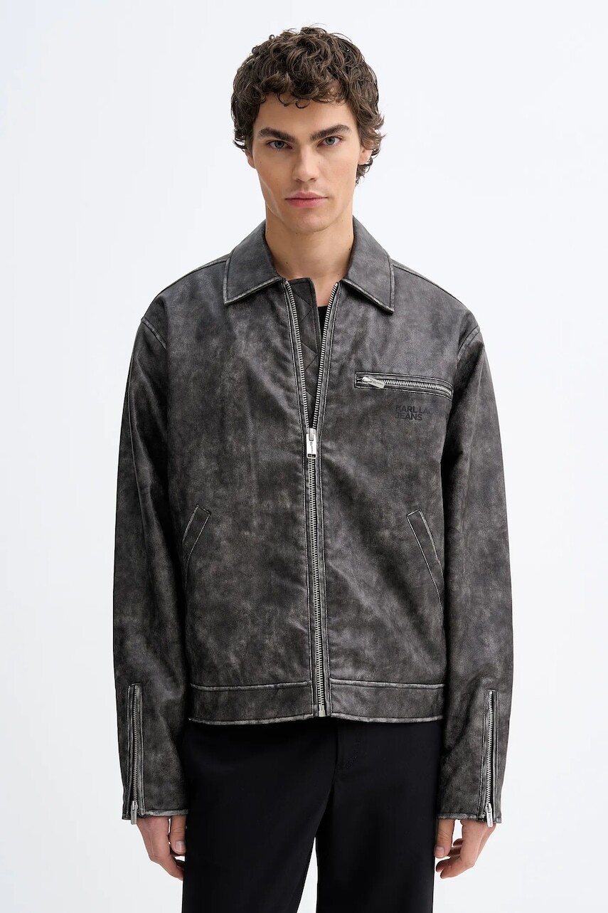 Bunda Karl Lagerfeld Jeans šedá farba, prechodná, oversize, B1M15022