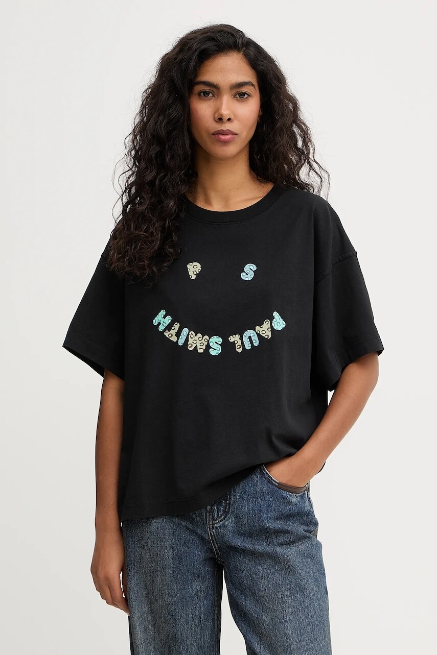 Bavlnené tričko PS Paul Smith dámske, čierna farba, W2R-405V-VP5574