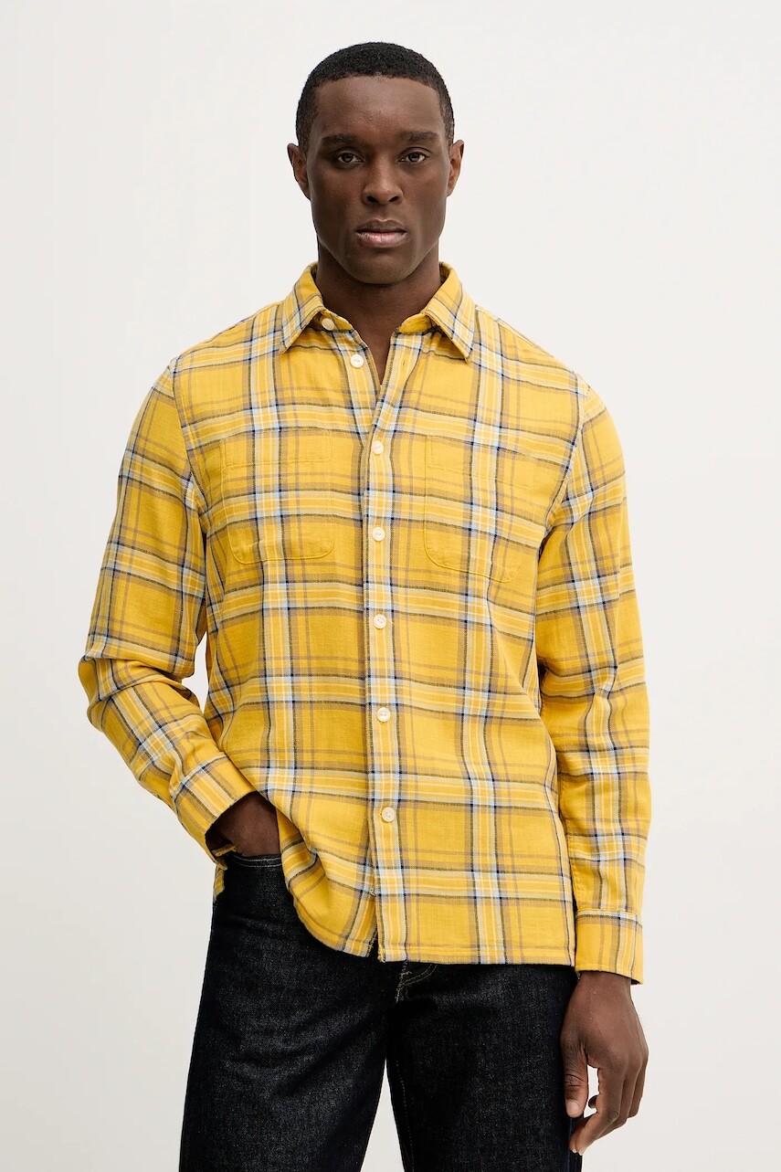 Bavlnená košeľa Tommy Hilfiger žltá farba, voľný strih, s klasickým golierom, MW0MW41716