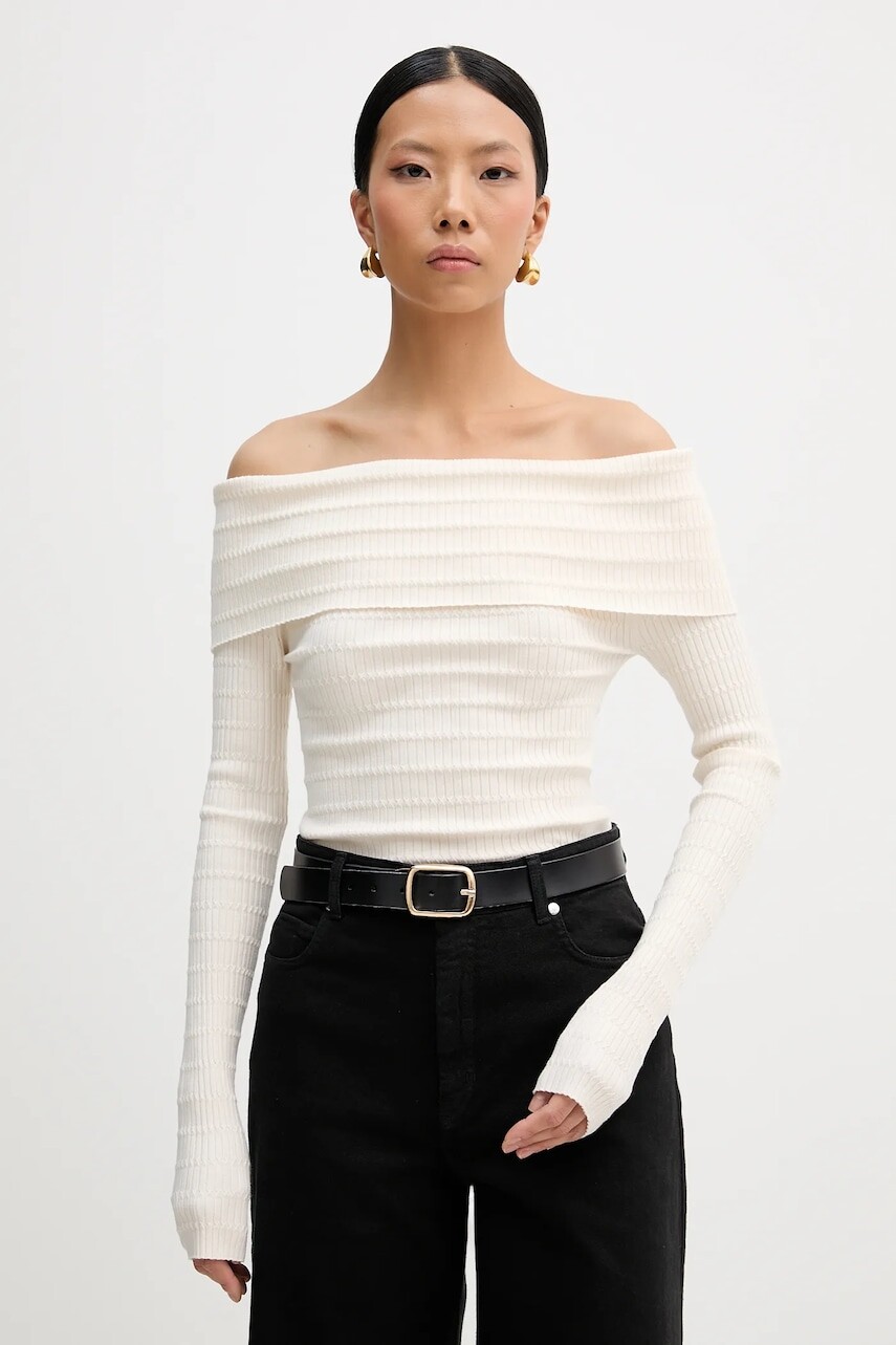 Tričko s dlhým rukávom Marella AQUILA béžová farba, španielsky výstrih, 2613361091200