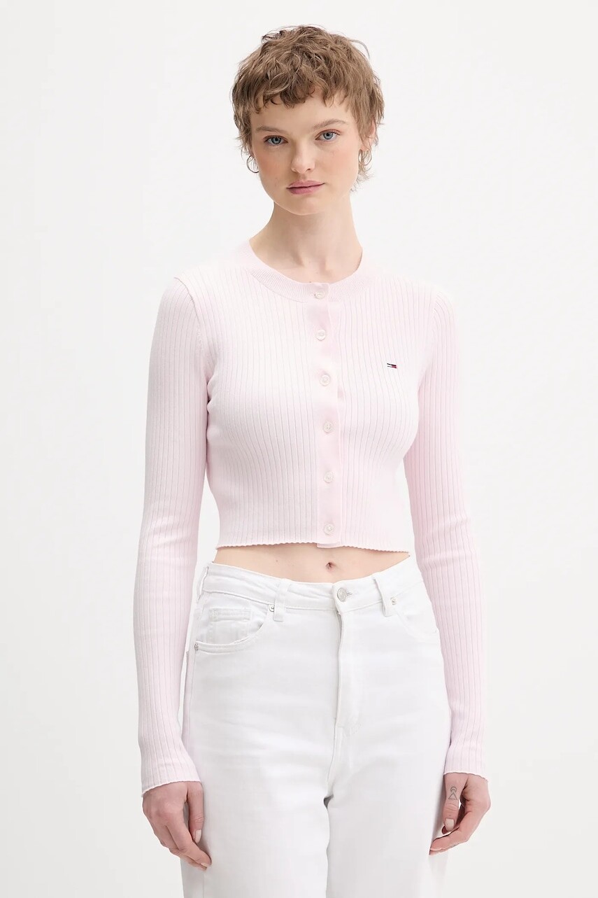 Detský sveter Tommy Jeans ružová farba, ľahké, DW0DW22023