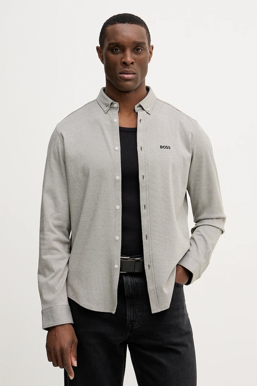 Bavlnená košeľa BOSS Green ST_Motion L zelená farba, regular, s golierom button-down, 50555946