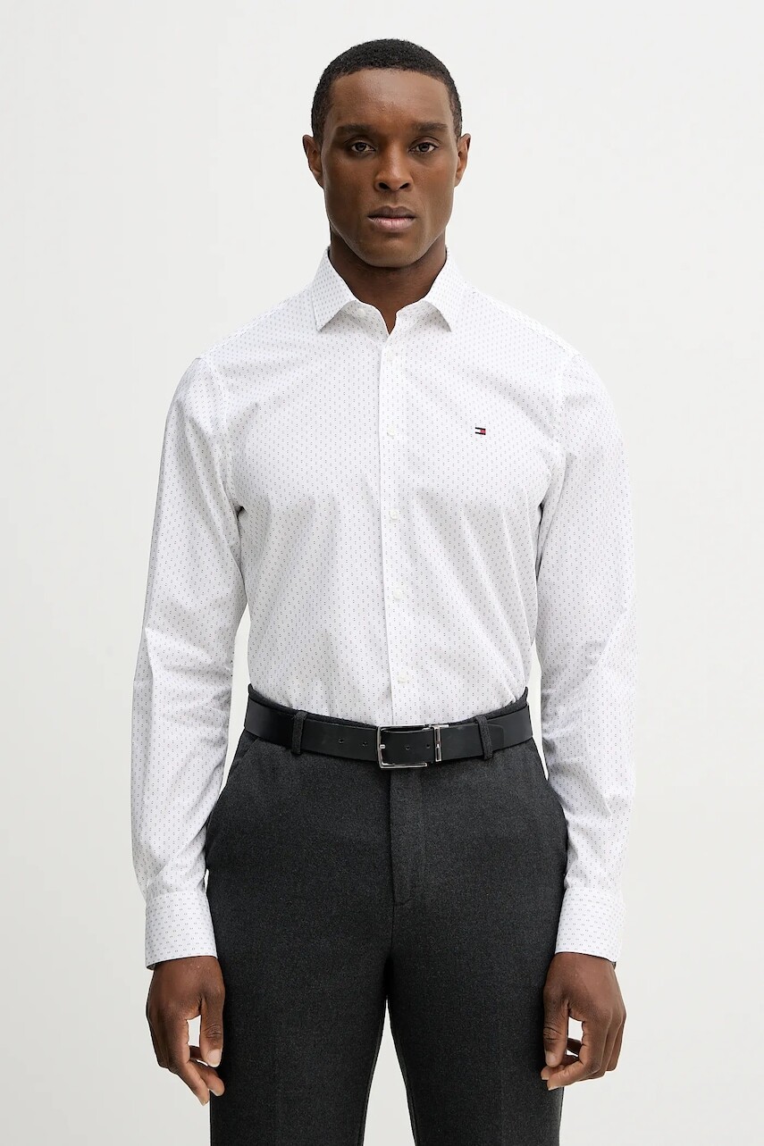Bavlnená košeľa Tommy Hilfiger biela farba, slim, s klasickým golierom, MW0MW41660