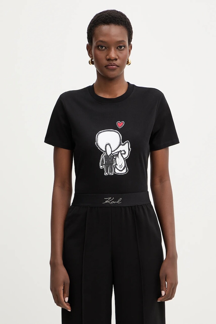 Bavlnené tričko Karl Lagerfeld IKON dámske, čierna farba, B1W17038