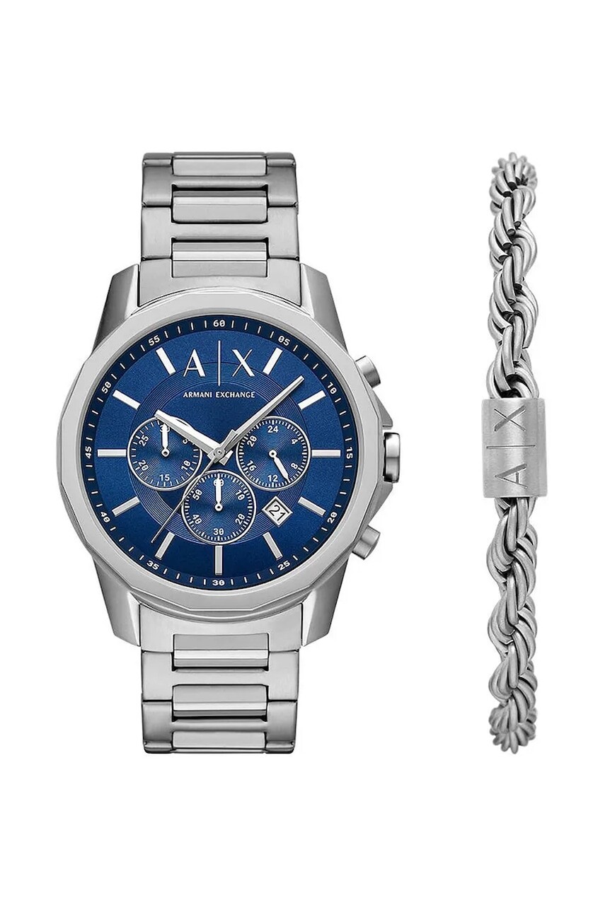 Hodinky a náramok Armani Exchange strieborná farba, AX7176SET