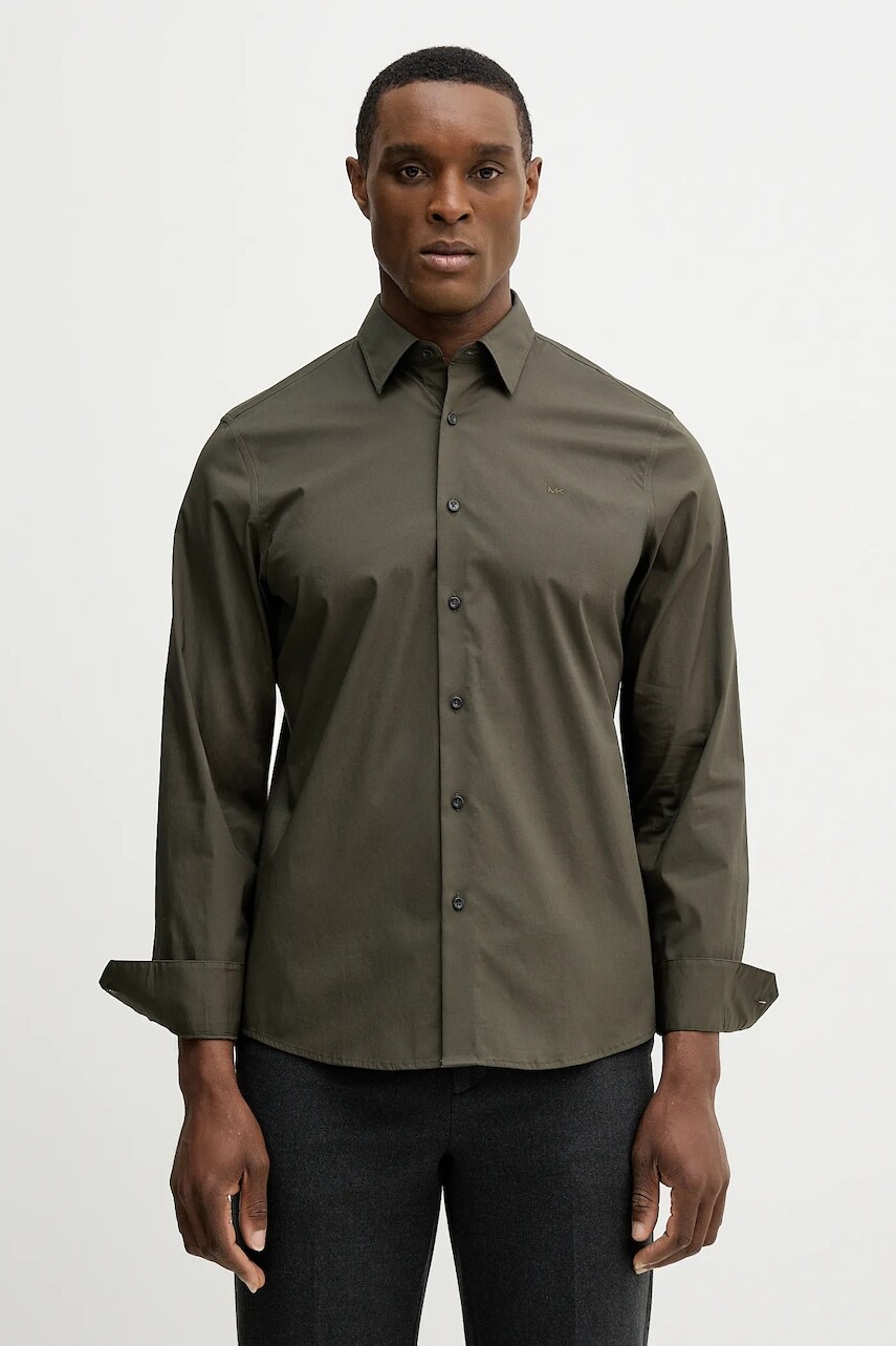 Košeľa Michael Kors zelená farba, regular, s klasickým golierom, CF5409T4CZ