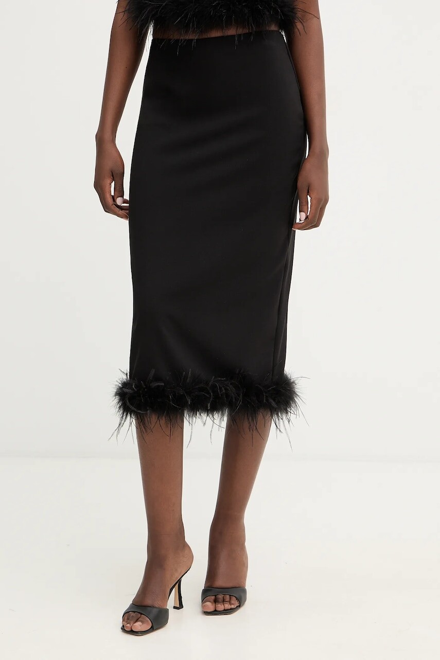 Sukňa Haveone čierna farba, midi, rovný strih, GVS-P114