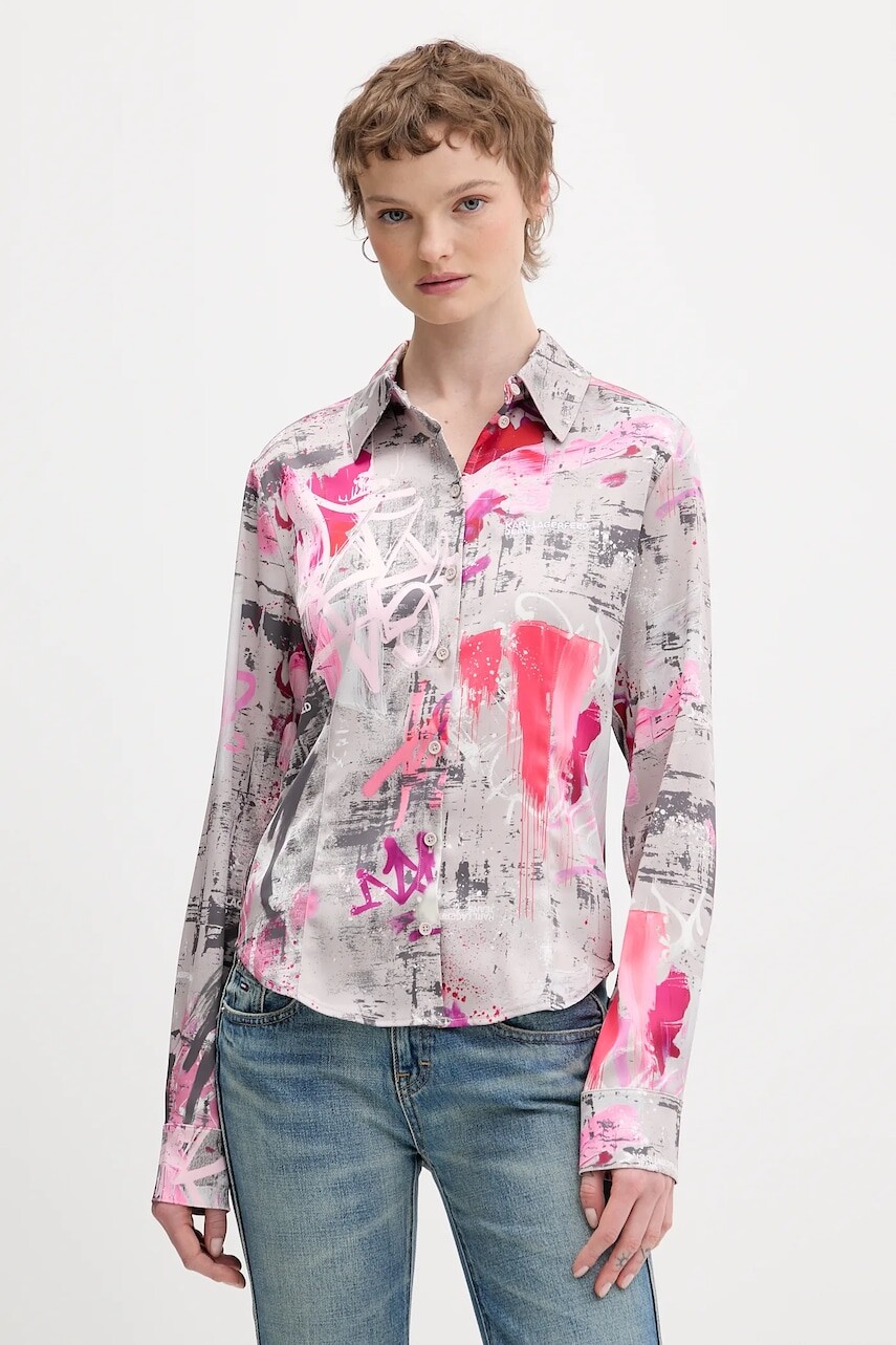 Košeľa Karl Lagerfeld Jeans šedá farba, slim, s klasickým golierom, B1W11028