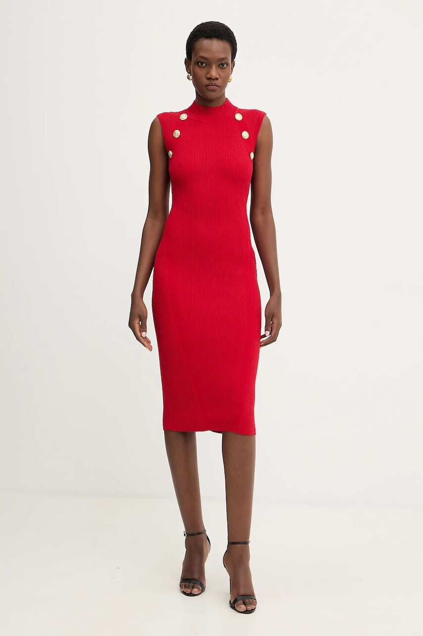 Šaty Retrofete Nunzia červená farba, midi, priliehavé, R-FW25-12085-17