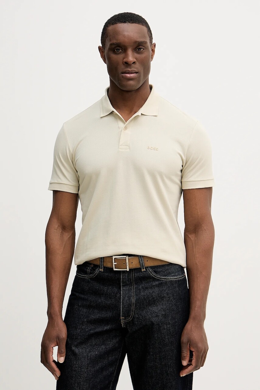 Bavlnené polo tričko BOSS Green Pio 1 béžová farba, jednofarebná, 50554574