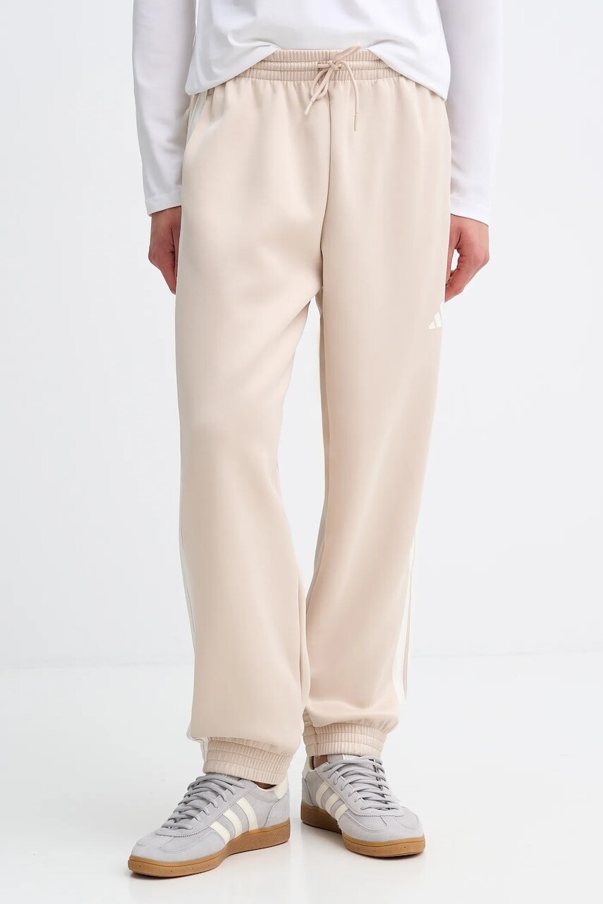 Tepláky adidas Stadium béžová farba, s potlačou, KC0418