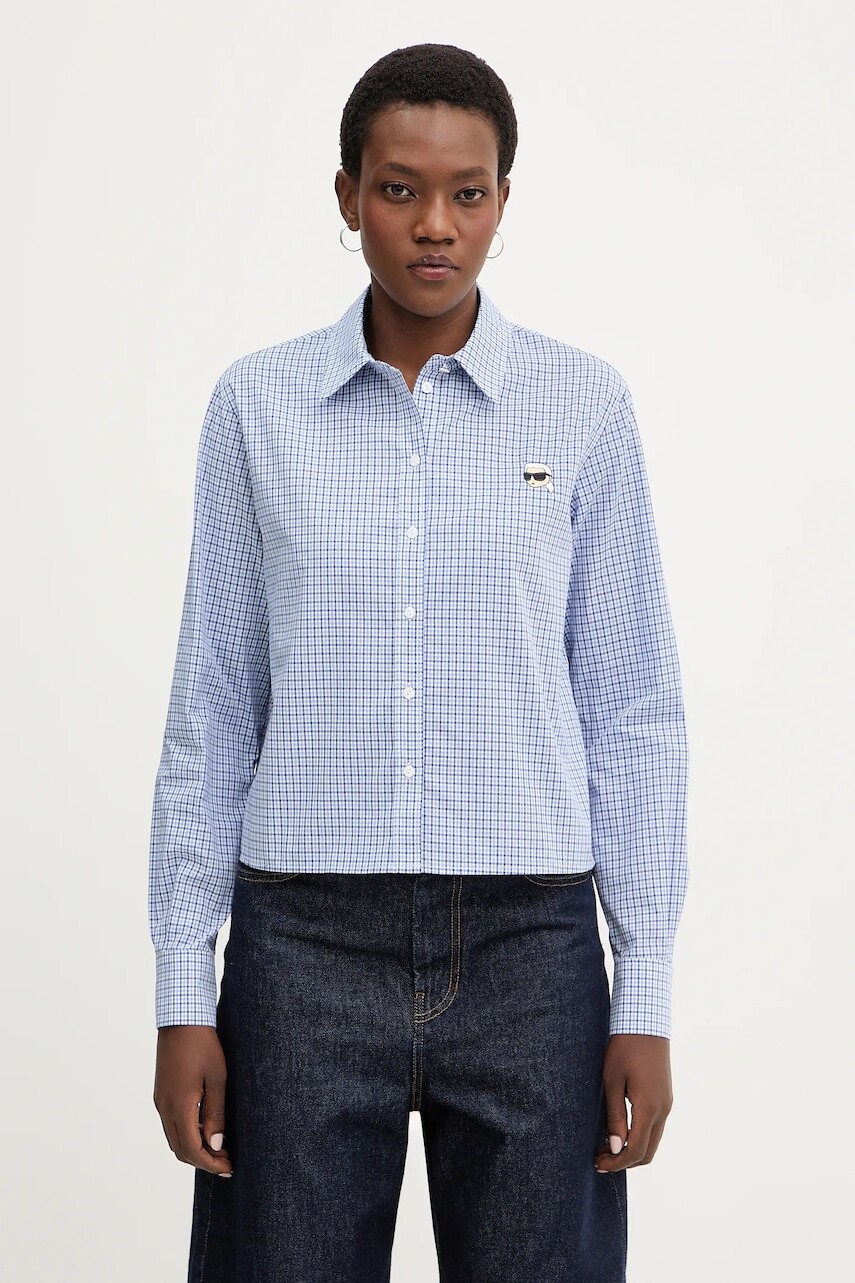 Bavlnená košeľa Karl Lagerfeld IKON modrá farba, regular, s klasickým golierom, B1W11020