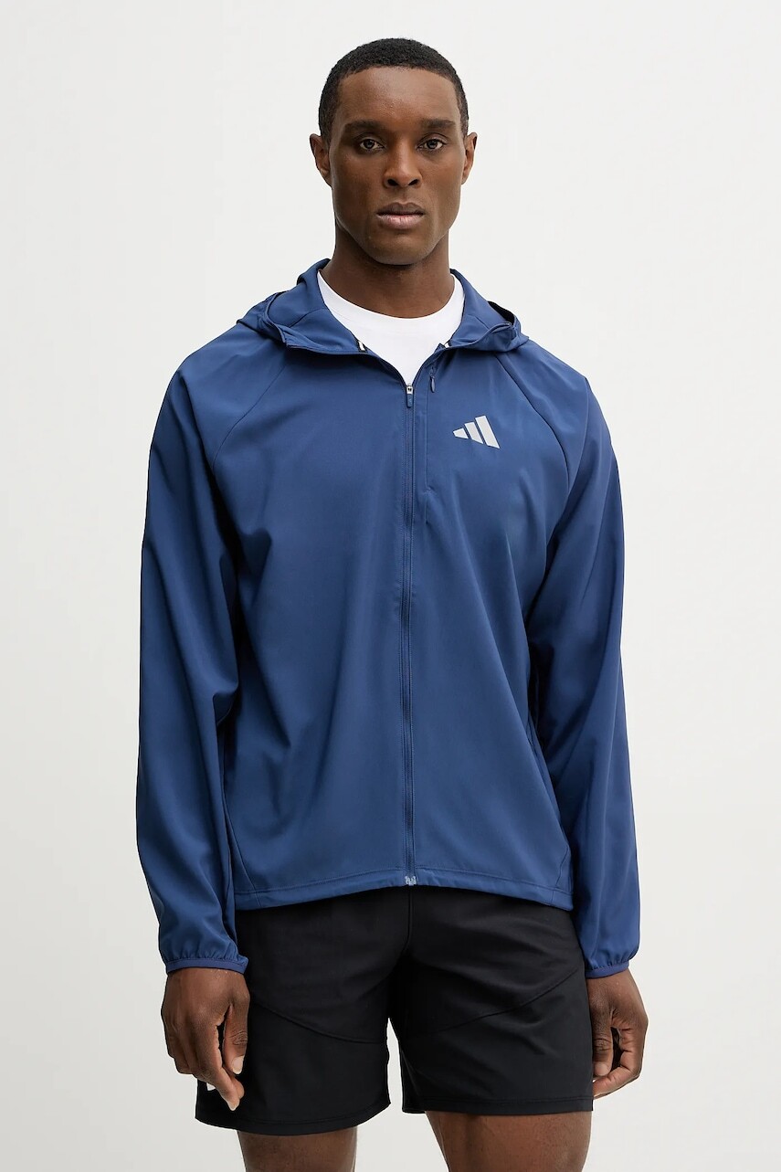 Bežecká bunda adidas Performance Run Essentials modrá farba, prechodná, JZ7781