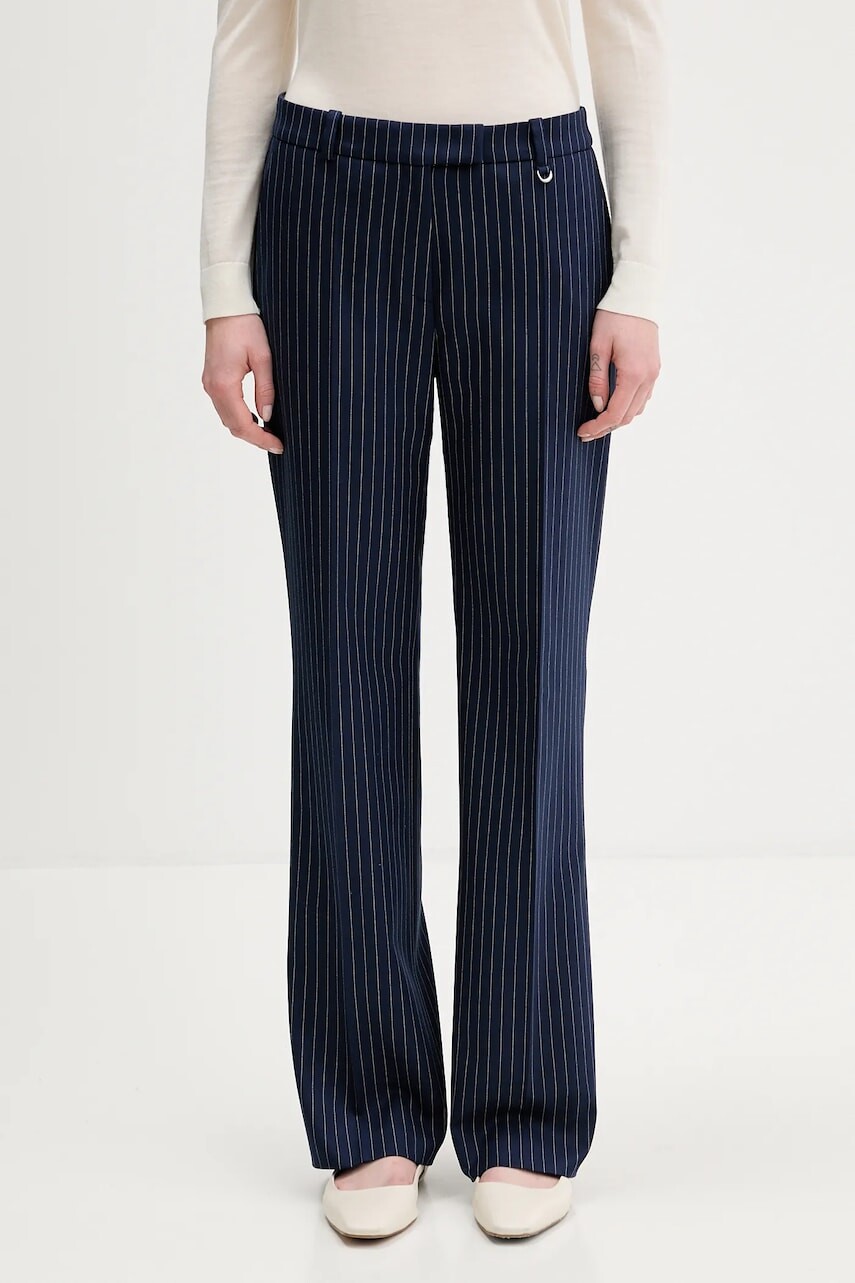 Nohavice HUGO Hilando tmavomodrá farba, rovný strih, vysoký pás, 50554458