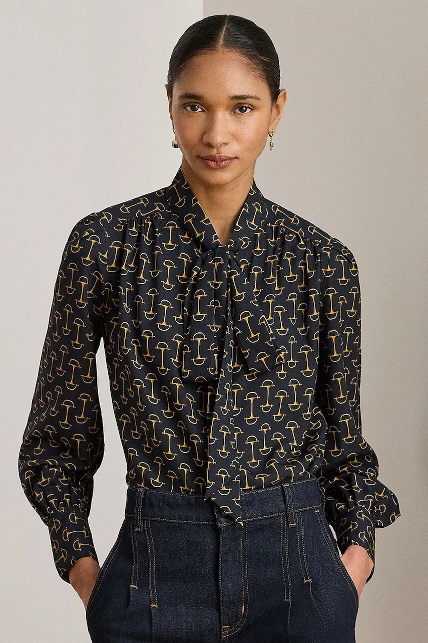 Blúzka Lauren Ralph Lauren tmavomodrá farba, vzorovaná, 200P03558