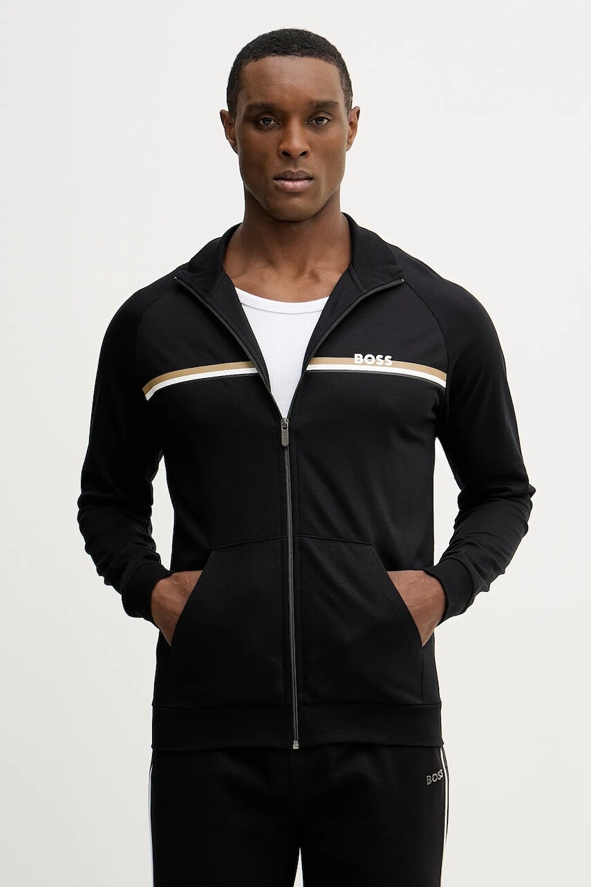 Mikina s kapucňou BOSS Authentic Jacket Z čierna farba, s potlačou, 50554779