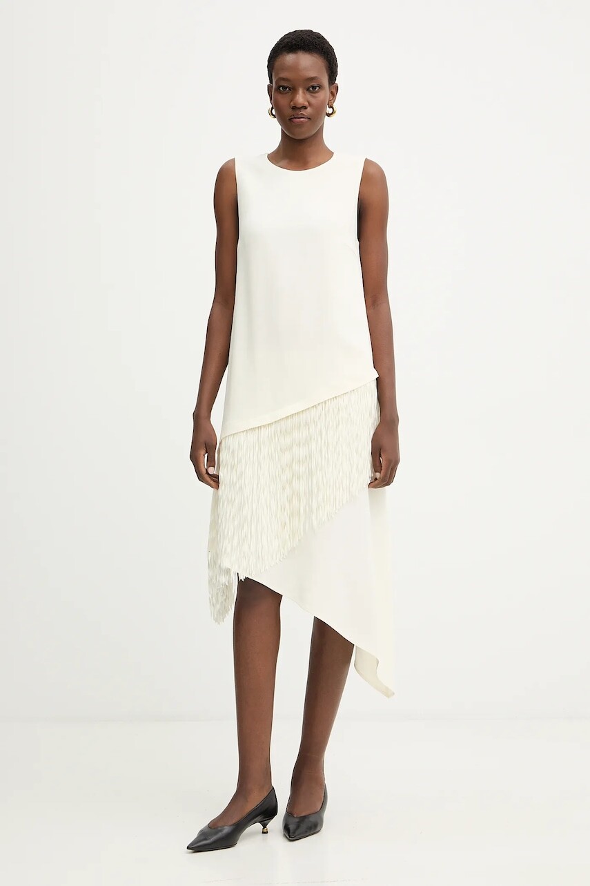 Šaty BOSS Dadiva béžová farba, midi, áčkový strih, 50555052