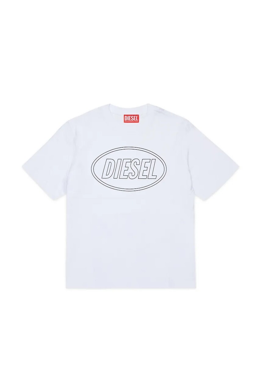Detské bavlnené tričko Diesel TCIRCLE OVER T-SHIRT biela farba, s potlačou, J02582