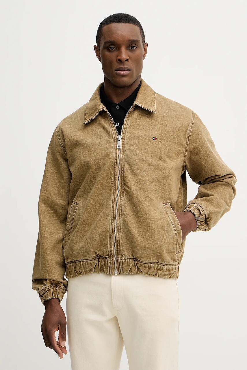 Bavlnená bunda Tommy Hilfiger zelená farba, prechodná, MW0MW42576