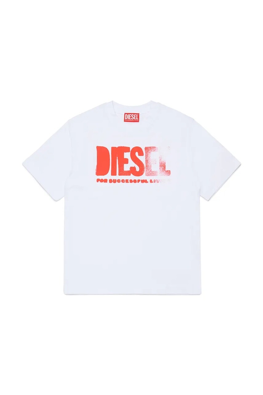 Detské bavlnené tričko Diesel THIDE OVER T-SHIRT biela farba, s potlačou, J02587