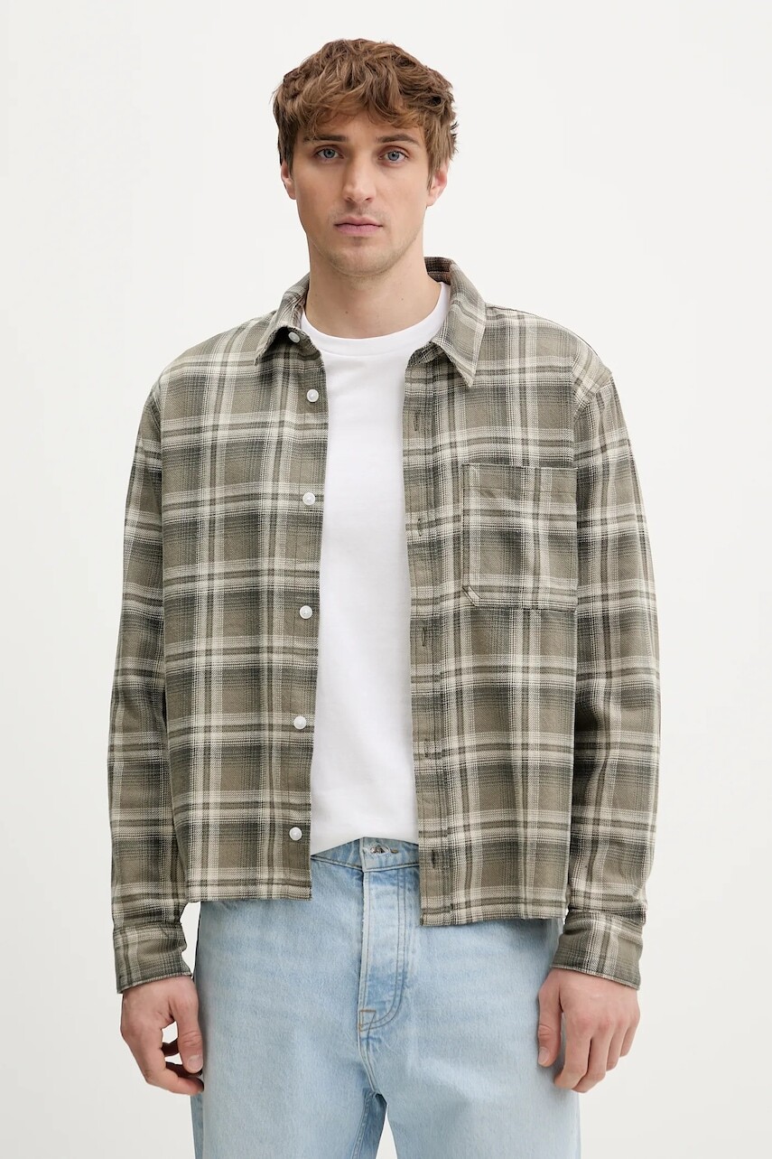 Bavlnená košeľa Hollister Co. zelená farba, voľný strih, s klasickým golierom, KI325-5246-308