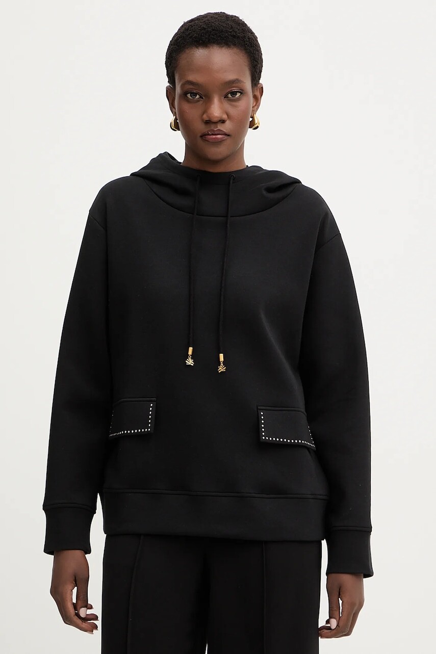 Mikina Karl Lagerfeld čierna farba, s kapucňou, jednofarebná, B1W20013