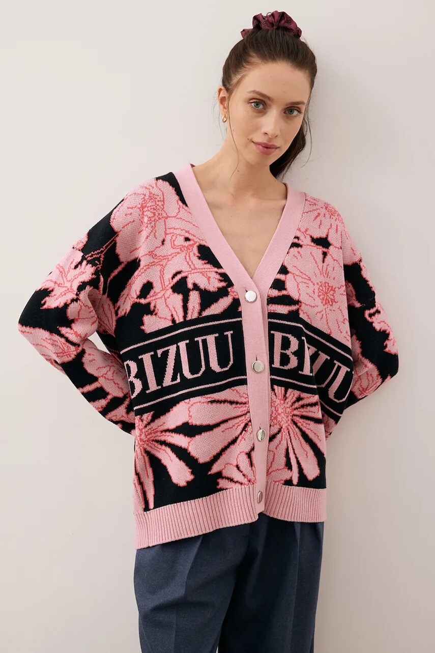 Bavlnený kardigán Bizuu HYLES ružová farba, HYLES CZARNY