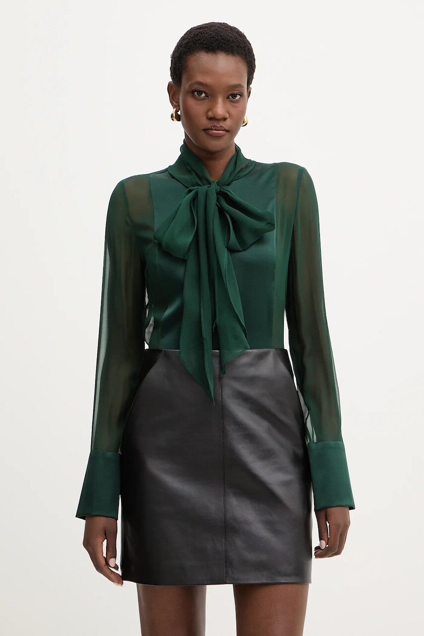 Hodvábna košeľa Retrofete Suri zelená farba, regular, FW24-10301