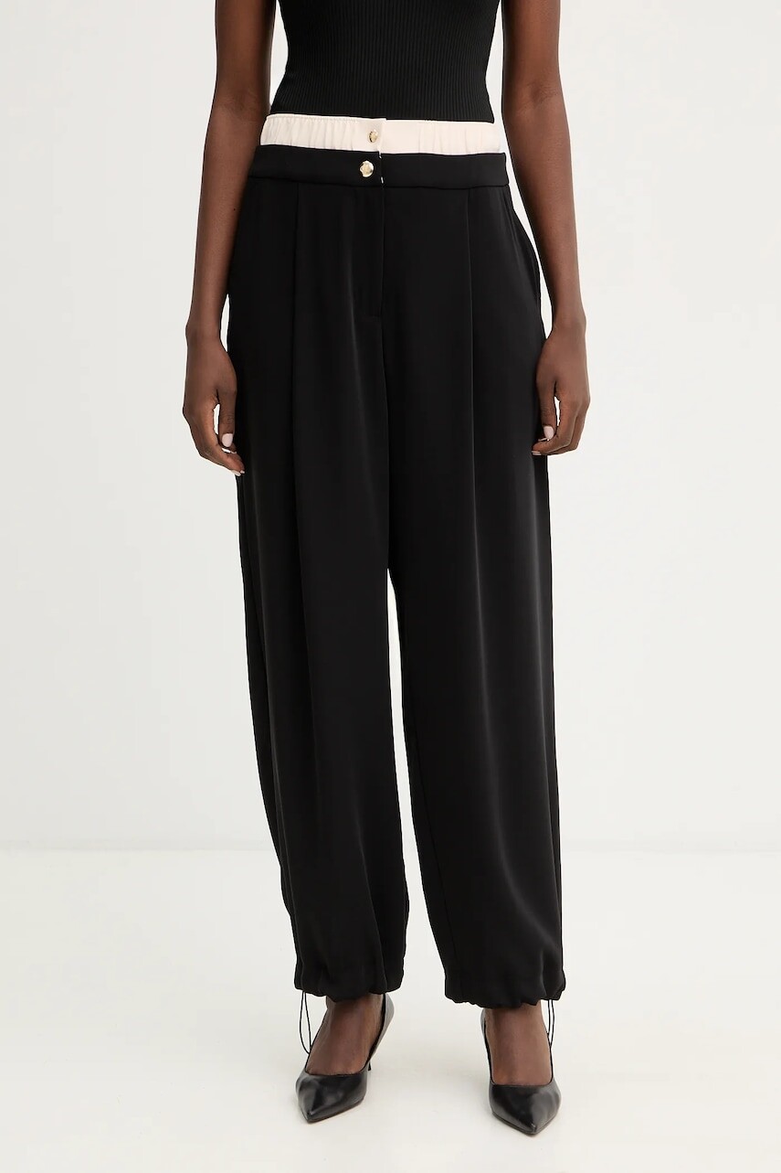 Nohavice Liu Jo čierna farba, široké, vysoký pás, TA6150 TS923